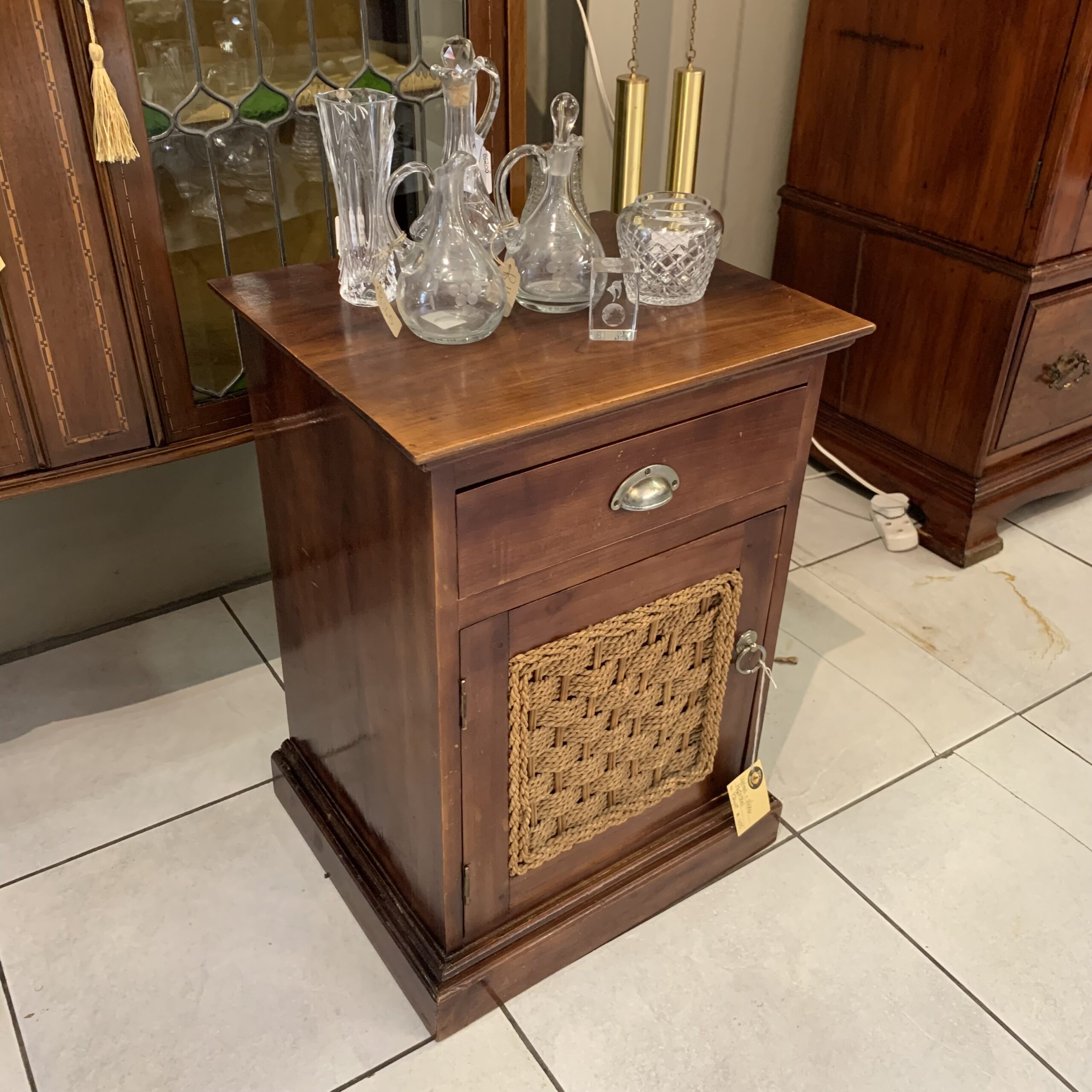 Walnut & Wicker Pedestal