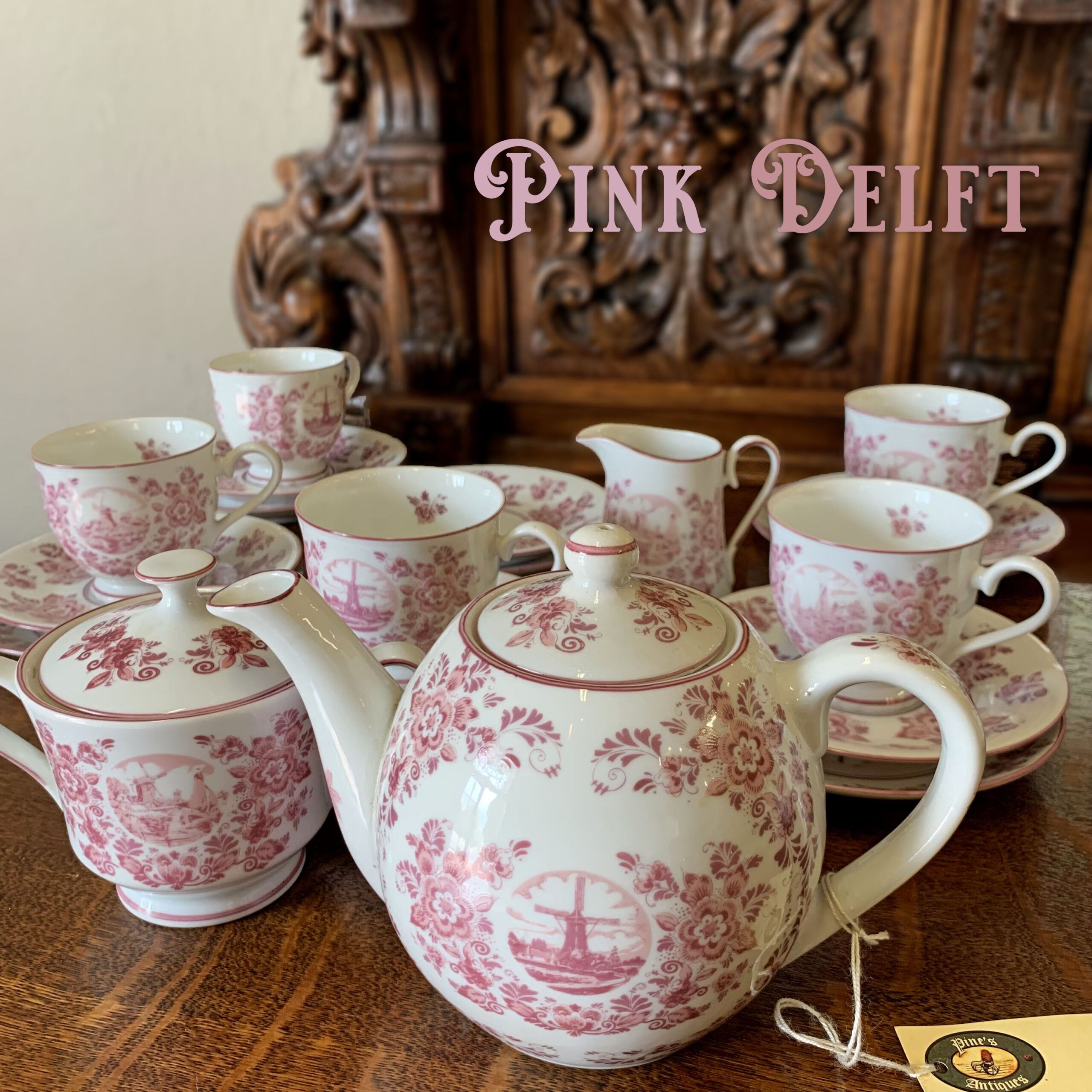 Pink Delft 5 place Tea Set