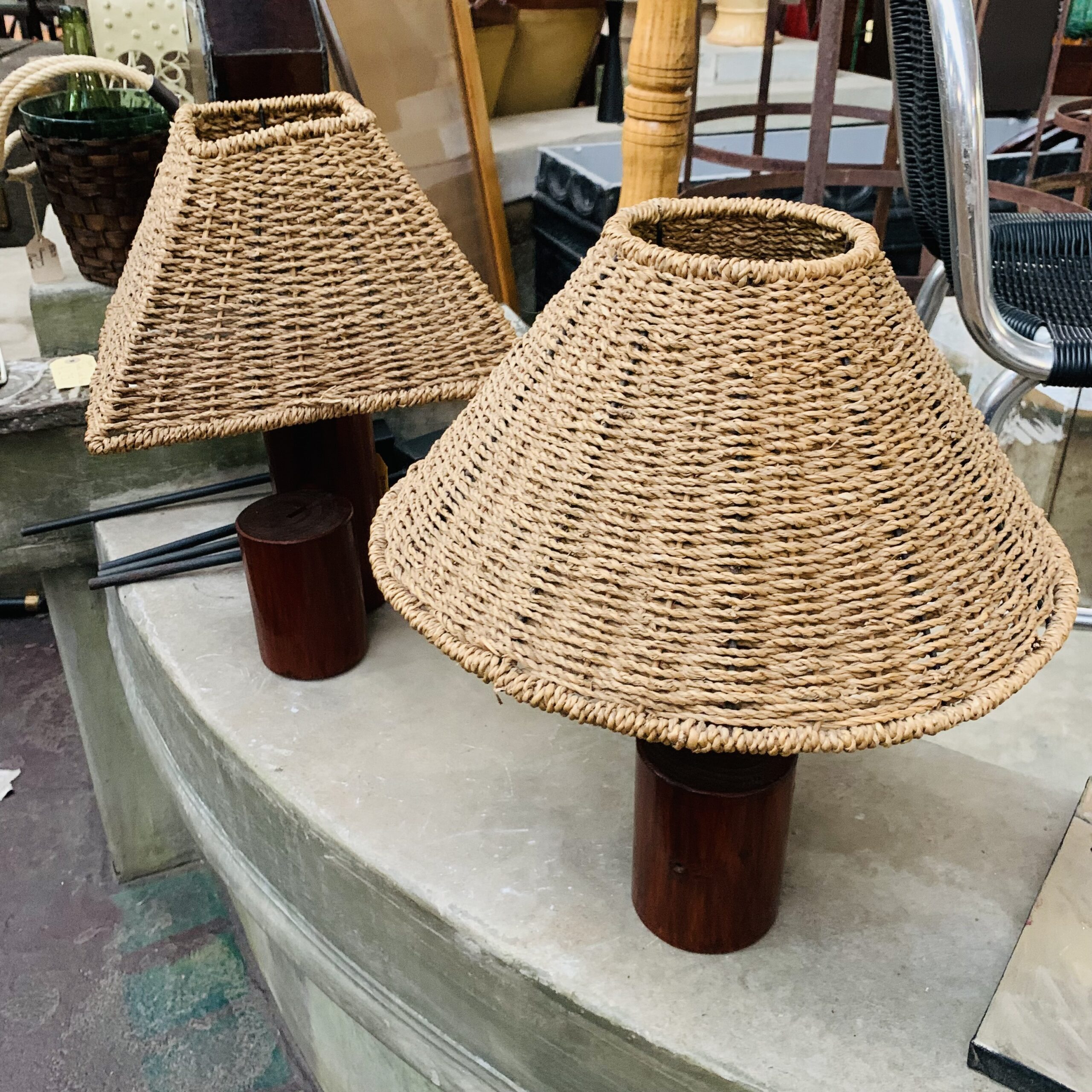 Pair Wicker Lamps