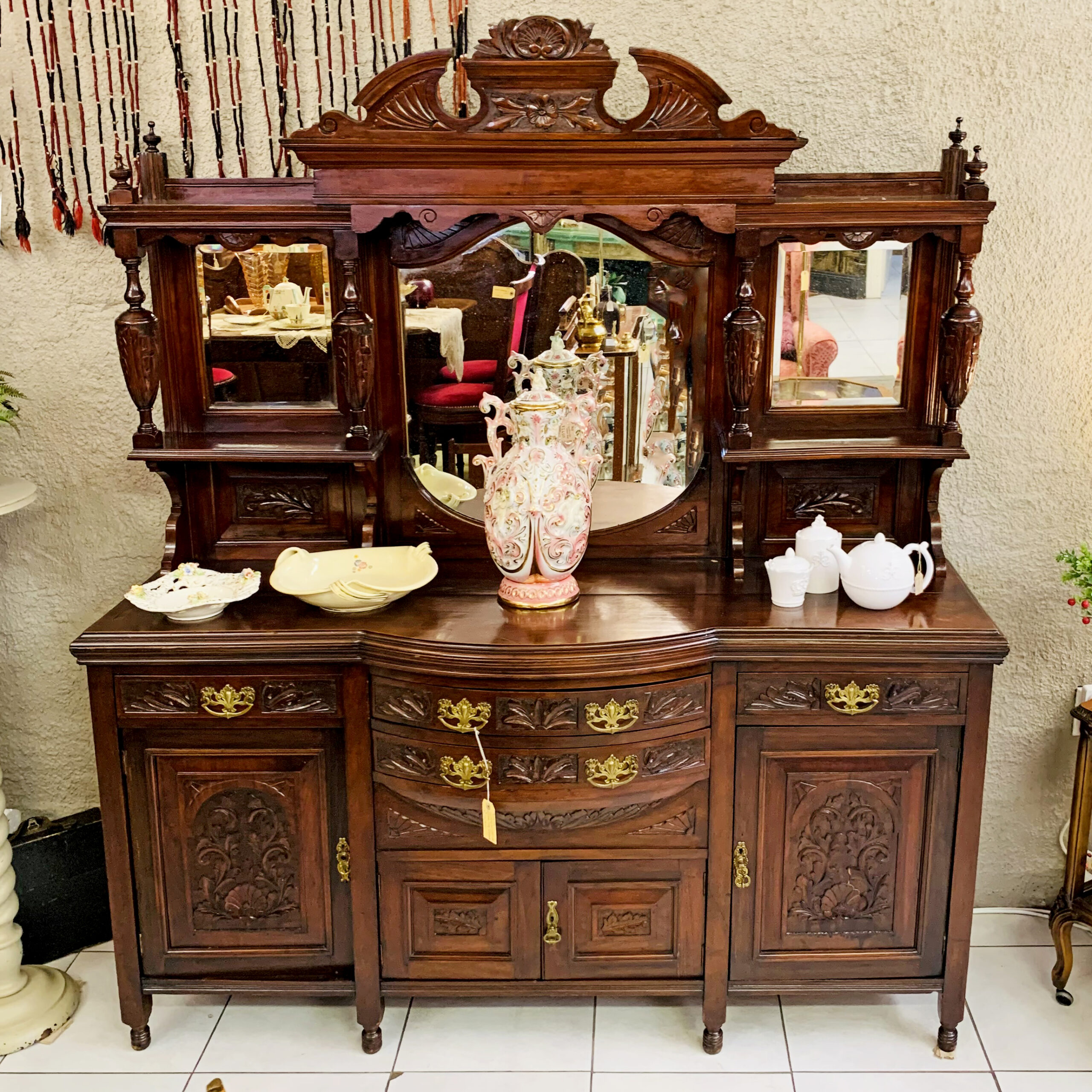 Victorian Walnut Mirror Top Sideboard