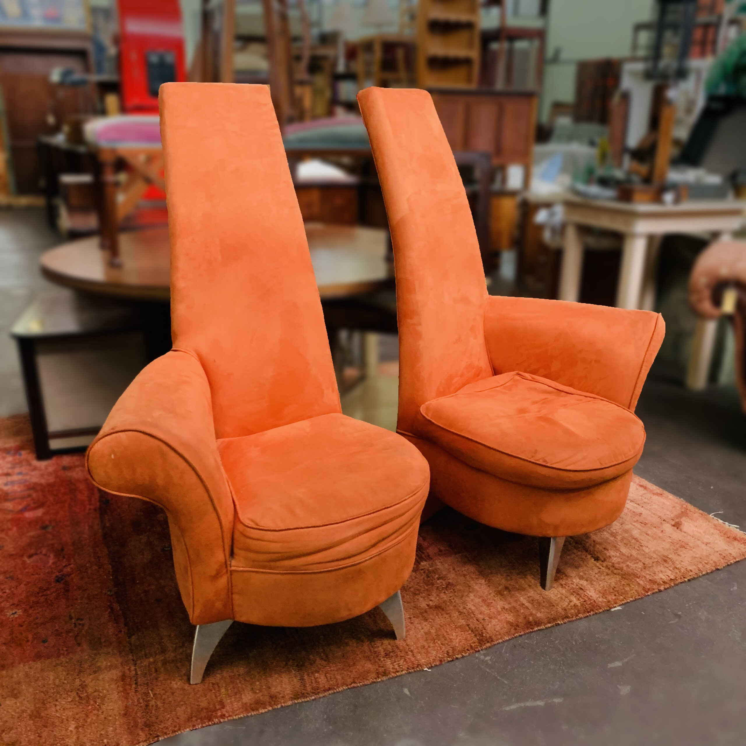 Pair Upholstered Highback Chairs