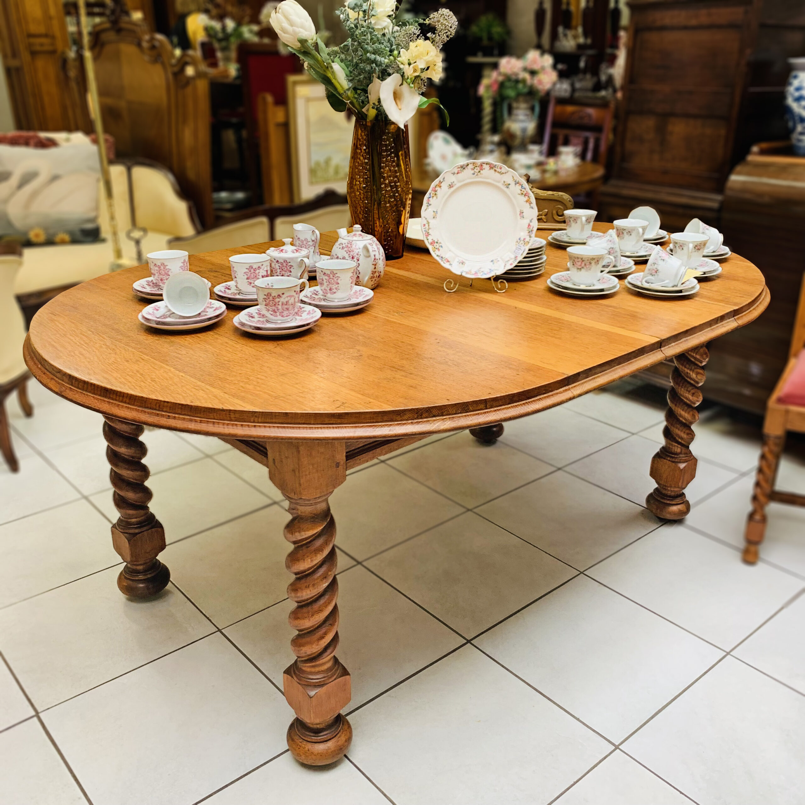 English Oak Barley Twist Extension Table