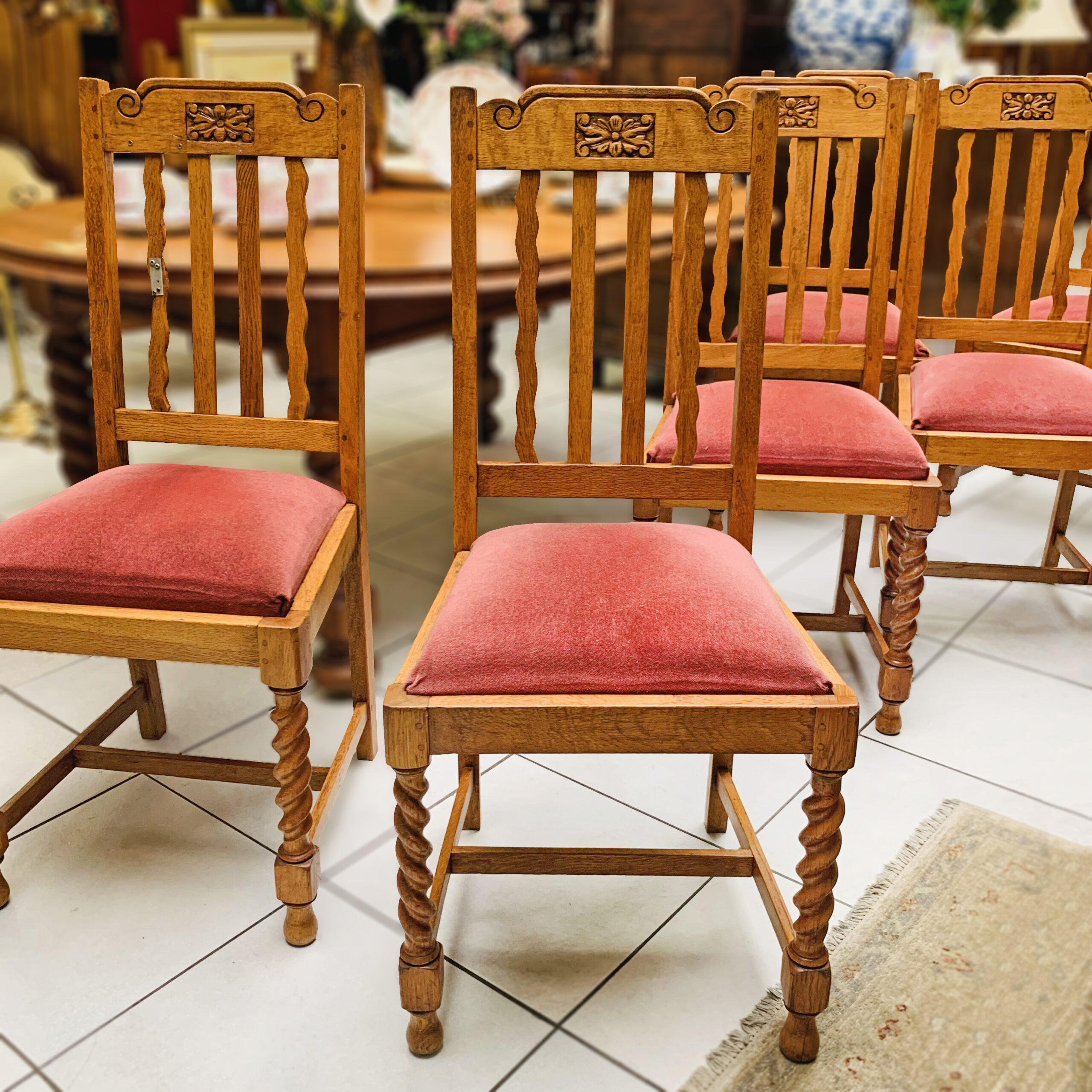 Set of 6 Oak Barley Twist Chairs (One Repaired)